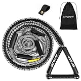 SETYPARY 7,6 m langes Wakesurf-Seil und Griff, schwimmendes Wakesurf-Seil, 6 Abschnitte, abnehmbares Surf-Abschleppseil (grau und schwarz)