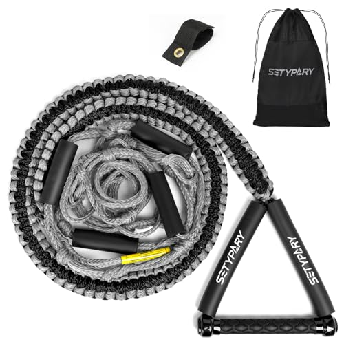 SETYPARY 25ft Wakesurf Rope and Handle, Floating Wake Surf Ropes, 6 Section Removeable Surf Tow Rope (Grey & Black)