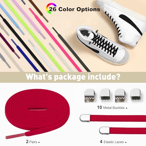 Image of Stepace 2 Pairs Elastic No Tie Shoe Laces for Kids and Adults Sneakers, Stretch Flat Tieless Shoestrings