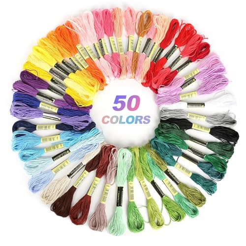 Stickgarn Set Baumwolle 50 Farben Embroidery Thread Weicher Stickerei Faden...
