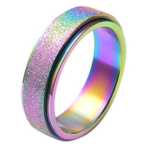 ALEXTINA Women's 6MM Rainbow Stainless Steel Spinner Ring Sand Blast Finish Comfort Fit Size K Cover