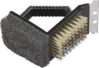 3-in-1 Brush and Scraper with Handle, Cleaning Brush for Grilling, Outdoor Camping, Kitchen, and Home, Single Pack (Black)