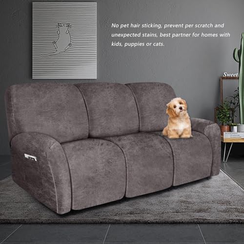 Image of molasofa Recliner Sofa Covers - Leather Like Recliner Sofa 3 Seater Recliner Couch Covers for 3 Cushion Couch 8 Pieces Washable Stretch Reclining Sofa Slipcovers (Khaki)