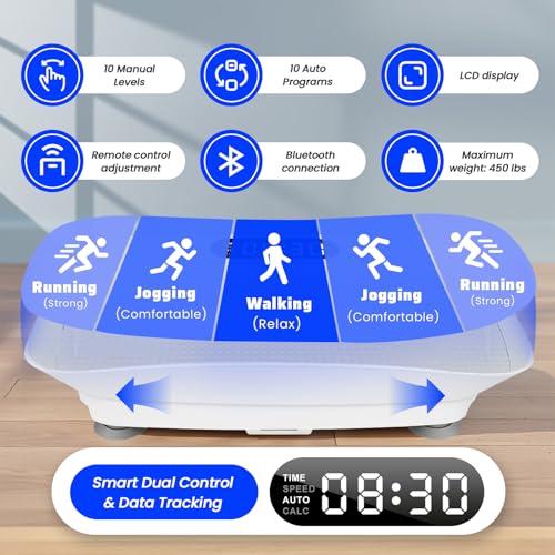 Image of Vibration Plate Exercise Machine, 10 Auto Programs & 10 Manual Levels Vibration Platform for Weight Loss /Lymphatic Drainage, 450lbs Capacity Vibration Board with Resistance Bands for Full Body Workout