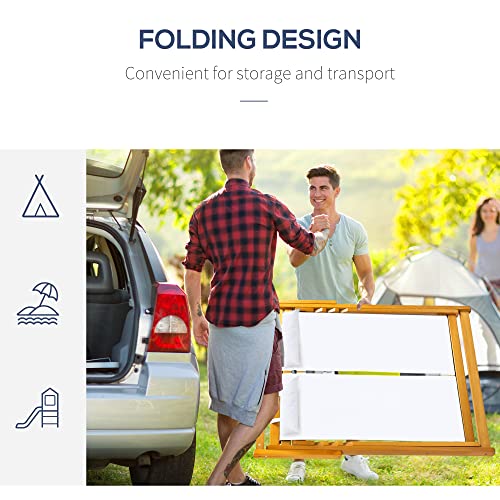 Outsunny 2-Person Sling Chair, Reclining Double Lounger For Patio, Beach, Camping, Lawn, Wood Folding Chair With Recliner Design For 2 Adults, Cream White #TOP5