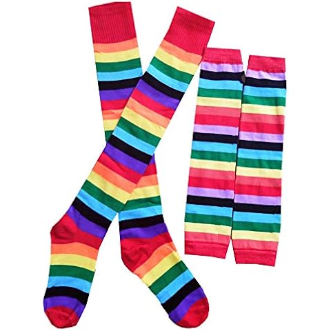 Women's Extra Long Colorful Rainbow Striped Socks,Over Knee Warmer Knee Socks.(LDZ9) - - Medium Cover