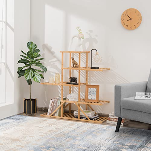 Giantex Bamboo 5 Tier 10 Potted Plant Stand, Indoor Outdoor Multiple Flower Pot Holder Display Rack, 39” High Wood Plant Shelf For Living Room Corner Balcony Garden Office (Natural) #TOP2