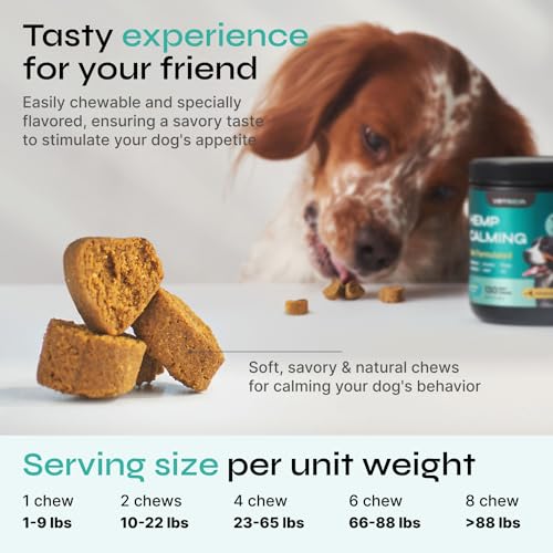 Calming Chews for Dogs Anxiety Relief - Hemp Calming Chews for Dogs with Valerian Root, Hemp Seed Oil, Turmeric, L-Theanine - Soft Treats for Storms, Fireworks, Separation, Vet Visits, Grooming - Thumbnail 3