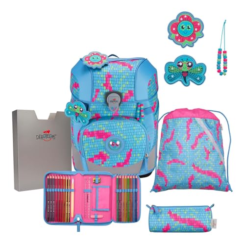 Ensemble cartable 5 pièces DerDieDas ErgoFlex Tiny Happy Pixel sac scolaire CP CE1