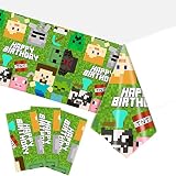 FUNOWN 3 Pieces Pixel Miner Tablecloth Video Game Table Cover Disposable Mining Block Tablecloth Kid