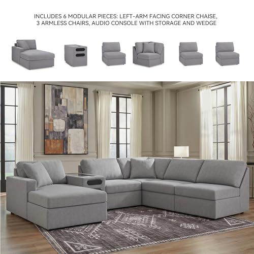 Image of Signature Design by Ashley 6-Piece Sectional with Chaise, Audio Console