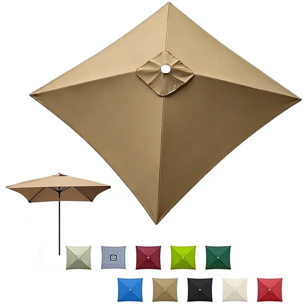 GJPXFR 4/8 Ribs Square Umbrella Replacement Canopy, Patio Parasol Canopy, 8'x8' 10'x10' Weatherproof Umbrella Top Cover Replacement Cloth Waterproof(Khaki,2x2m/6.5x6.5ft)