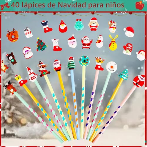 Miniatura 6 de Gudotra 40 Lápices De Navidad Con Adornos Navideños, Lápices Divertidos, Accesorios De Navidad Para Niños, Accesorios De Cumpleaños 40