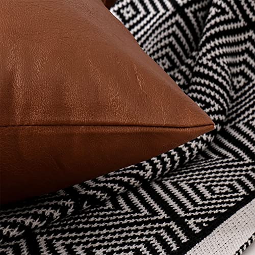Chrisdowa Set Of 2 Faux Leather Throw Pillow Covers, Thick Cognac Modern Solid Decorative For Bedroom Living Room. Cushion Cases For Couch Bed Sofa.brown,18"X18" #TOP3