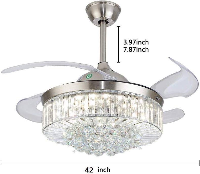 Cheapest 🛒 Modern Dimmable Fandelier Crystal Ceiling Fan with Lights and Remote Invisible Retractable Chandelier Fan Light LED Lighting-Polished Chrome 42 (Crystal4) Flash Sale Modern Dimmable Fandelier Crystal Ceiling Fan with Lights and Remote Invisible Retractable Chandelier Fan Light LED Lighting-Polished Chrome 42 (Crystal4)