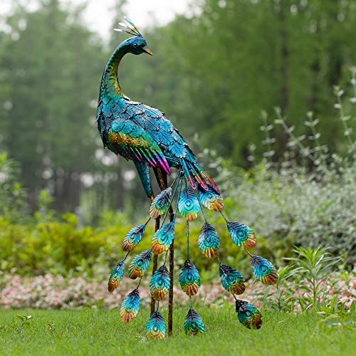 Kircust Metal Peacock Garden Statue and Sculpture, Peacocks Yard Art Lawn Ornament for Outdoor Backyard Porch Patio Decor(1-Piece)