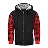 AOTORR Men's Hoodies Full Zip Fleece Jacket Coat Winter Warm Oversized Zip Up Hooded Top with Pockets W02G Red Black M #2