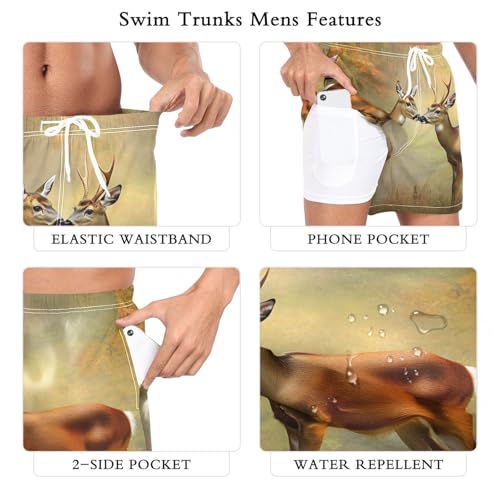 Mens Swim Trunks with Liner, Deers Fall Forest Cool Quick Dry Beach Swim Shorts, Swimwear Bathing Suits S3
