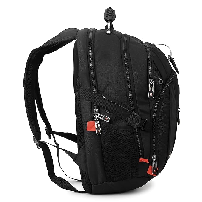 Image of SWISS MILITARY 31L Black Laptop Backpack for Men & Women, 15.6-Inch Laptop Compartment with Storage Organizer, Travel & Office Backpack with EVA Back, Elastic Holders & Mesh Pockets | Water-Resistant