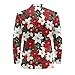 COEQINE Casual Suits for Men Fashion Red White Floral Button Sport Coat Jacket with Pocket for Valentine's Day Party Costume, S