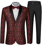 MAGE MALE Men's 2 Piece Floral Tuxedo Suit Paisley Shawl Lapel One Button Slim Fit Single Breaste...