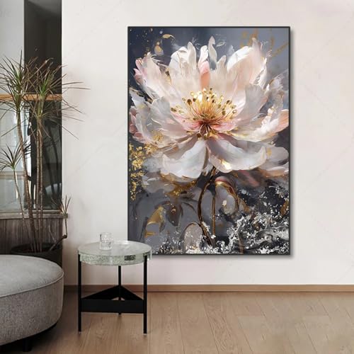 Peinture sur toile florale abstraite dorée ZHMANLUCK avec cadre noir 45x90 cm