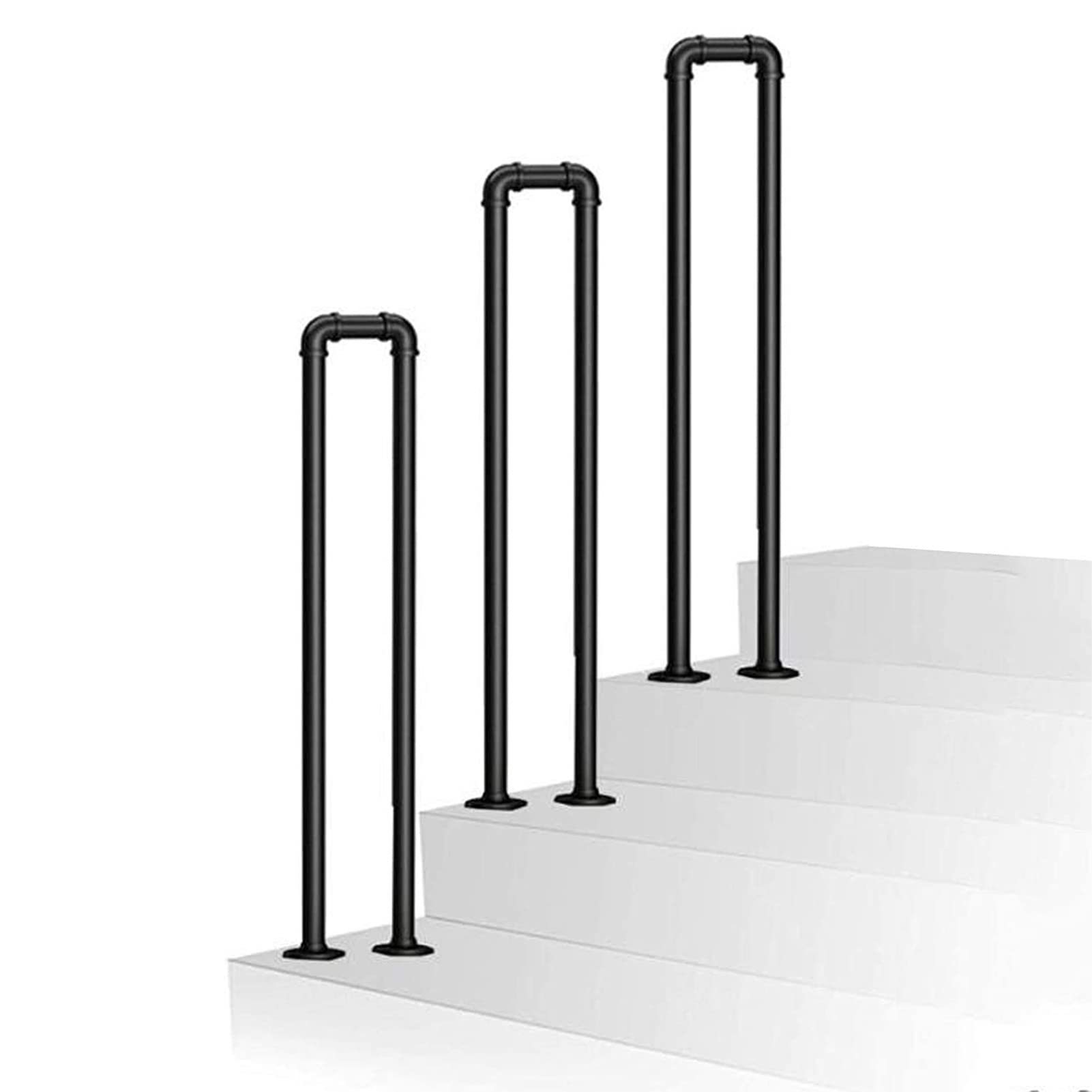 LWJSOCP Outdoor Stair Handrails - Heavy Duty Wrought Iron Railing Kit for Steps & Porches - 200kg Safety Support Grab Rail - 90cm (2.9ft) Single Post Railing