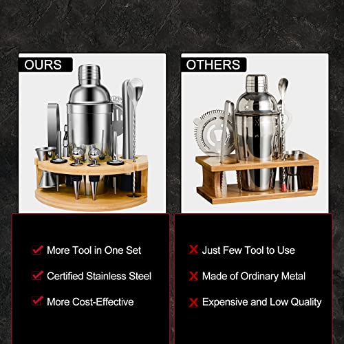Taupo Cocktail Shaker Set | 12 Pieces Stainless Steel Bartender Kit With Bamboo Stand And Cocktail Recipes For Drink Mixing | Bar Set Home Mixology Barware Tool Sets(25 Oz) #TOP3