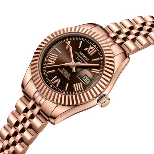 Image of NIBOSI Watches for Woman Analog Quartz Stainless Steel Diamond Rose Gold Green Small Dial Women Watches Classic Wrist Watch Date Waterproof