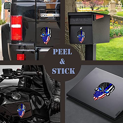 Image of 2 Pack Car Decals Stickers, Skull Reflective US Flag with Thin Blue Line, Honoring Police Law Enforcement Vinyl Stickers Van Trucks Women Men Motorcycle Laptop Decals Skateboard Bike Bumper Window