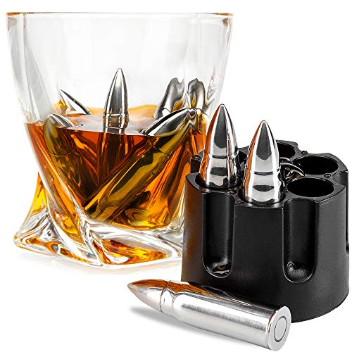 Whiskey Stones Set for Him - Dad, Grandpa, Husband - 6 XL Stainless Steel Whiskey Chillers in Realistic Freezer Base - Chillers for Whisky, Bourbon & Scotch in Gift Box