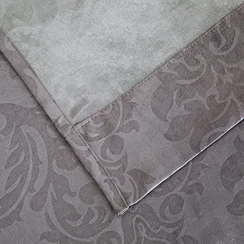 Asatex Extra Wide 102 (W) X 84 (L) Inches Light Gray Color Curtain Panel With Embossed Damask Design. Cover Kitchen, Dining Room, Patio Doors Or Extra Large Bedroom Window. Eve 102” X 84” Grey #TOP4