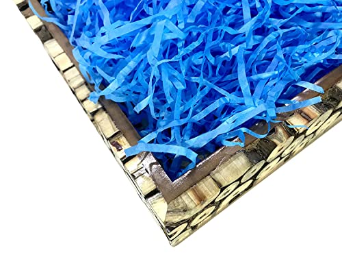 Image of Eco Sarras Thin Shredded Paper Crinkle Paper Grass Strips Gift Tray Decoration, Gift Hamper Decorations, Gift Box Fillers, Wedding Birthday & Valentines Day Gift (100 Grams, Blue, Pack of 1)