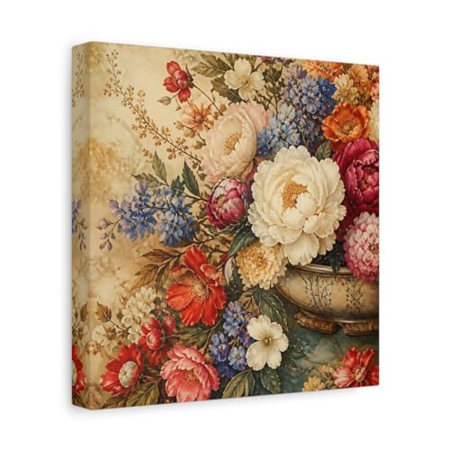 Toile florale vintage 25x25 cm : la solution idéale pour habiller un mur vide au-dessus du canapé