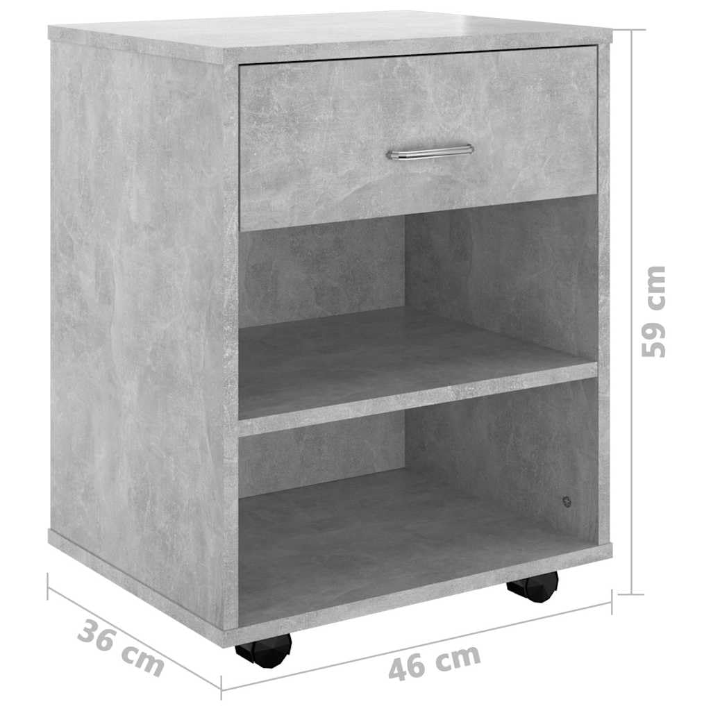 Mobiletto Con Ruote Grigio Cemento 46x36x59cm Legno Multistrato