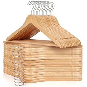 TOPIA HANGER Wooden Hangers 30 Pack, Natural Wood Clothes Hangers, Durable Coat Hanger with 360-Degree Rotatable Hook, Non-Slip Pants Bar and Shoulder Notches for Camisole Tops-CT34N30