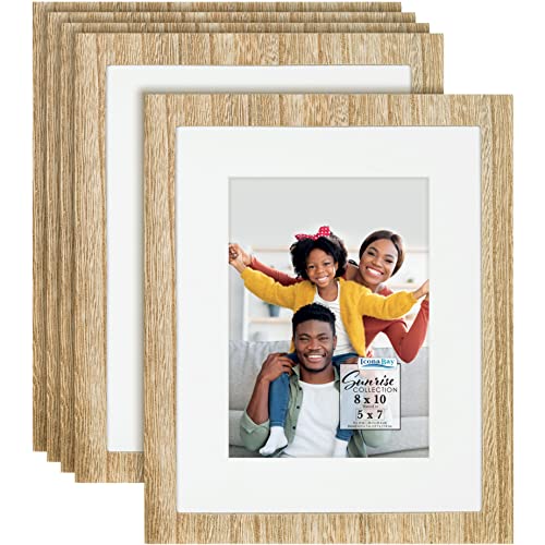 Icona Bay 8X10 Mat To 5X7 Picture Frames (Ash Brown, 5 Pack) Solid One-Piece Wood Composite, Modern Farmhouse Set, Sunrise Collection #TOP14