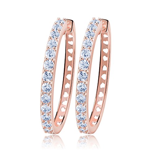 uPrimor Rose Gold Plated Hoop Earring 33mm Paved with Luxury AAA Cubic Zirconia for Ladies