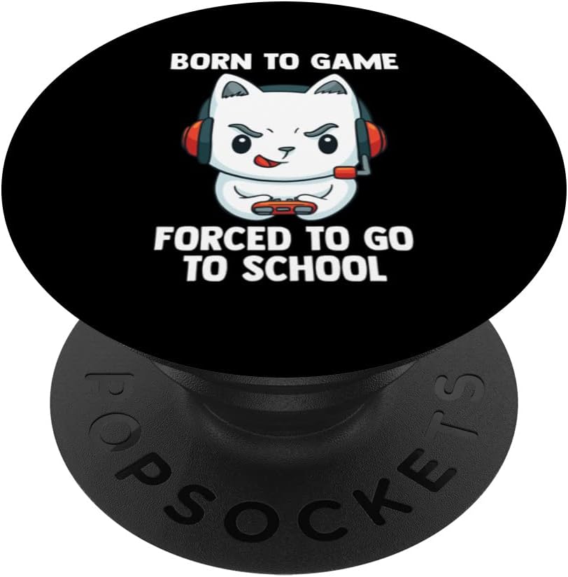 Born To Game - Video Gamer Cat - Computer Gaming PopSockets Swappable PopGrip