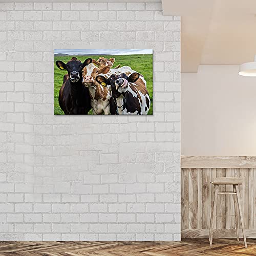 Canvbay Funny Farm Cow Canvas Prints Wall Art Lovely Cattles On Prairie Animal Painting Pictures Contemporary Farmhouse Art Home Decoration Giclee Artwork Framed Ready To Hang 24X36Inch #TOP4