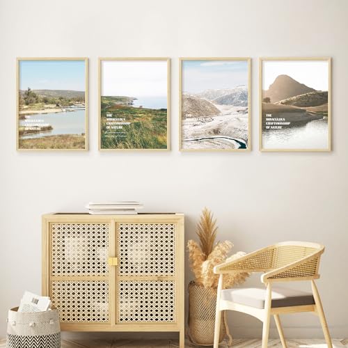 Image of 12x16 Picture Frame Set of 4, Natural Solid Wood Picture Frames, Display 12x16 Photos without Mat, Horizontal or Vertical Wall Mounting Poster Frame, Oak Wood Grain