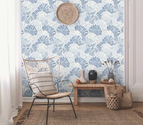 PODUFF Blue and White Wallpaper – Modern Beach Peel and Stick Wallpaper, Self-Adhesive Vinyl for Bathroom, Bedroom, or Accent Wall, 17.7in x 236in