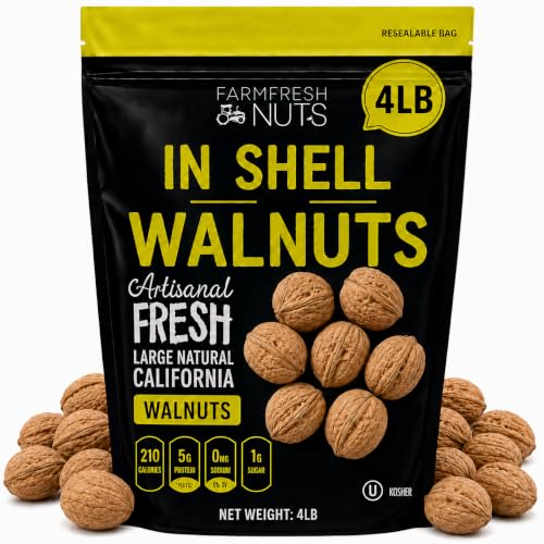 Image of In Shell Walnuts (4 Lbs.) - Large Natural California Walnuts - Great Source of Omega 3 - Fresh New Crop - Bursting with Flavor - Farm Fresh Nuts Brand