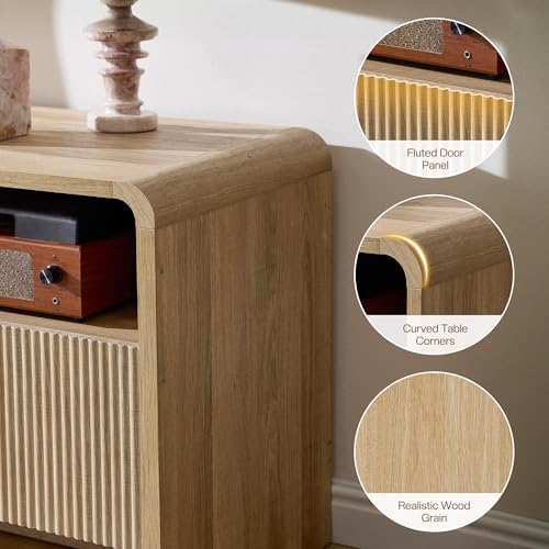 Jocisland Modern TV Stand for TVs up to 80", 70 inch Fluted TV Console with Storage Cabinets, Wood Entertainment Center Media Console for Living Room, Natural Oak — view 5