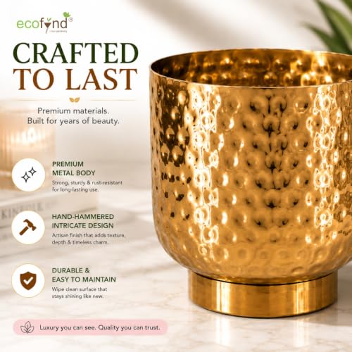 Image of ecofynd 1 Pack Metal Plant Pots (5.5 inch), Indoor Small Planter Flower Pots, Home Garden Decor Planter for Living Room Bedroom Interior (Gold Finish, POT054)