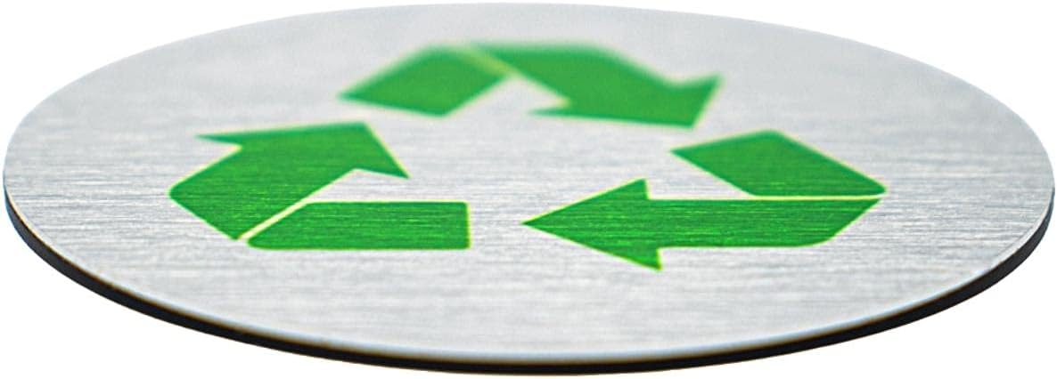 Metal Recycle Signs | 5.5" Round, Recycle Bin Marker | Metal Sign for Recycling Basket | Brushed Silver Aluminum with Green Recycle Symbol - Made in The USA
