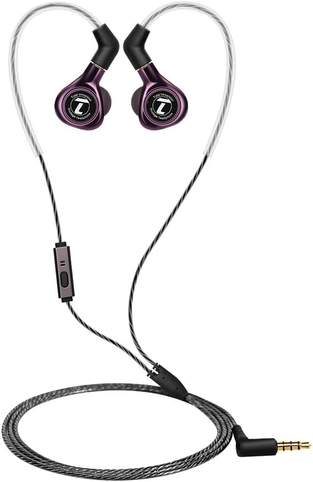 Soutege S300 Dynamic and Balanced Armature Hybrid in-Ear Monitor Headphones with MMCX Detachable Cables, Noise-Isolating 3.5mm Earbuds with Microphone and Remote -Purple