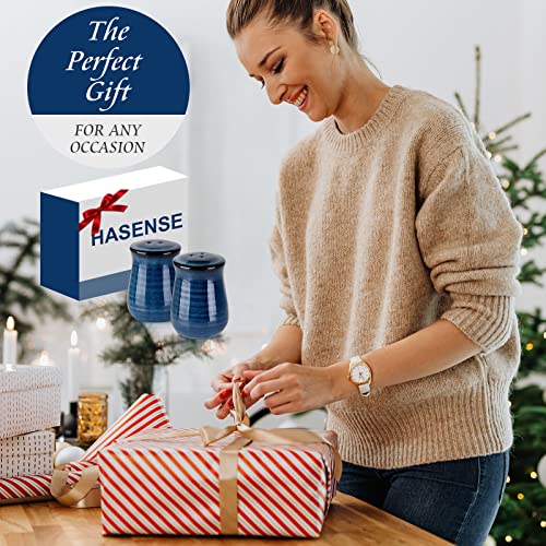 Hasense Cermaic Salt And Pepper Shakers,Navy Farmhouse Salt Shaker Set Of 2, Vintage Spice Shaker For Compact Cooking,Travel, Bbq, Kitchen And Resturant Decor #TOP6