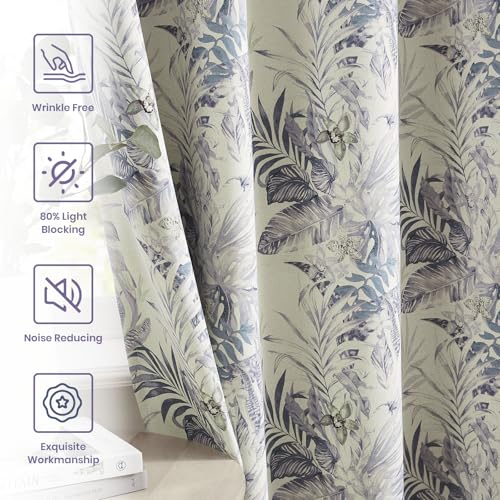 Cortinas de oscurecimiento botánico Melodieux de algodón texturizado con hojas naturales 52x72 6