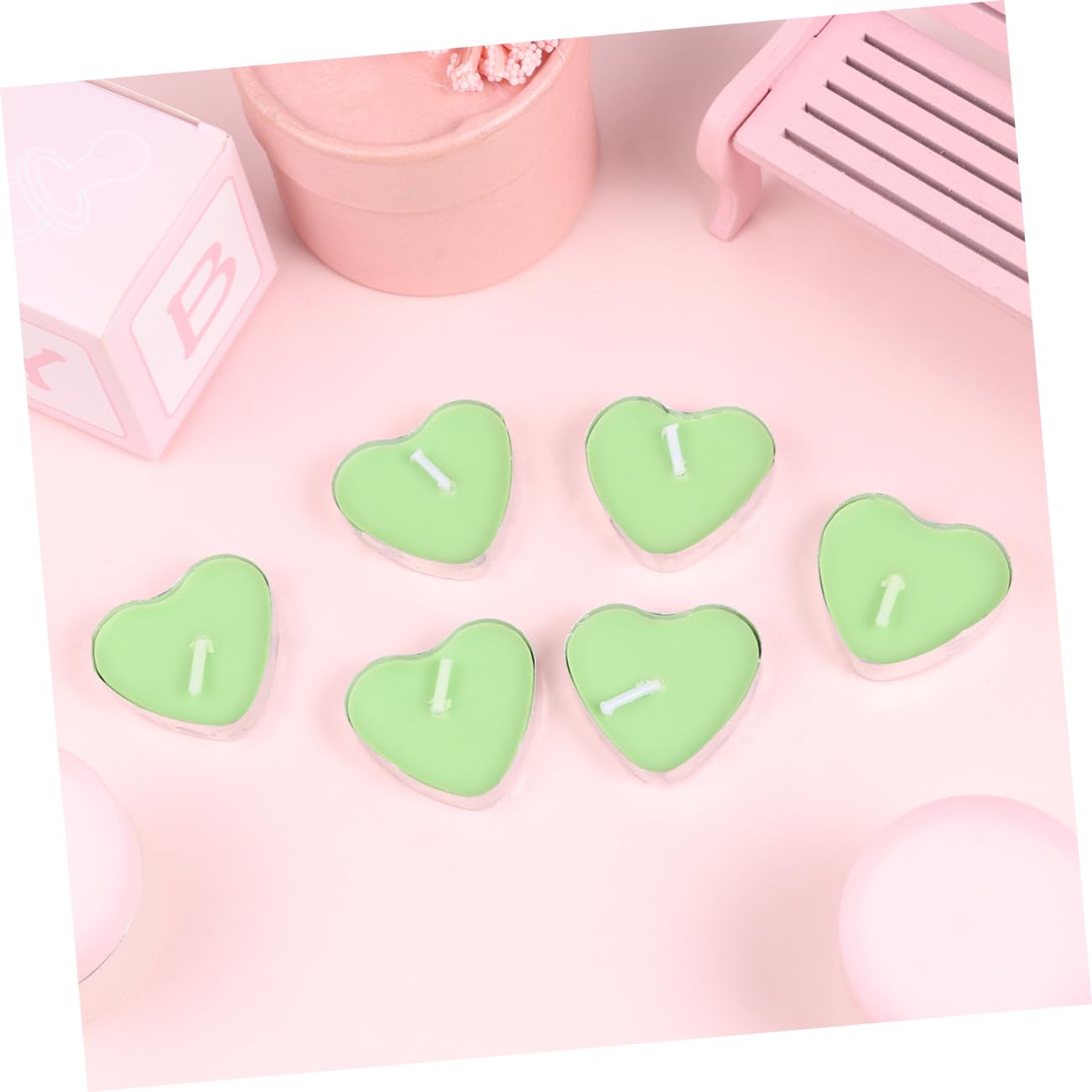 100 Pezzi Candele a Forma di Cuore Verdi senza Fumo senza Odore in Paraffina per Decorazione Romantica Matrimonio e Festa